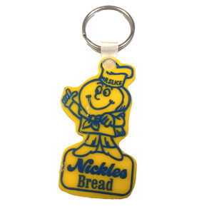 Nickles Bread Vintage Collectable Rubber Keychain Bakery Mr. Slice Logo
